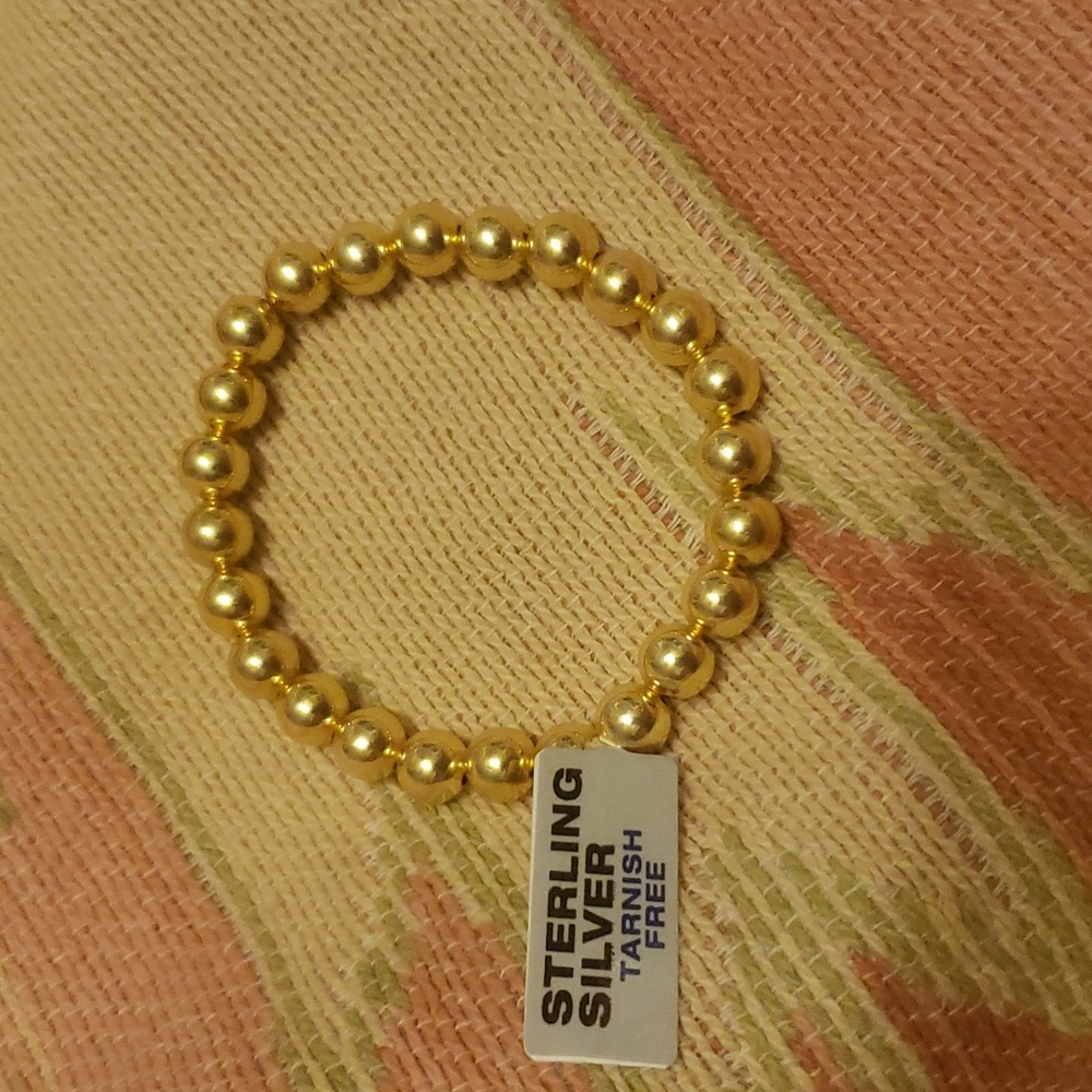 Aqua 18K Gold over .925 STERLING SILVER TARNISH FREE Stretch Beaded Bracelet